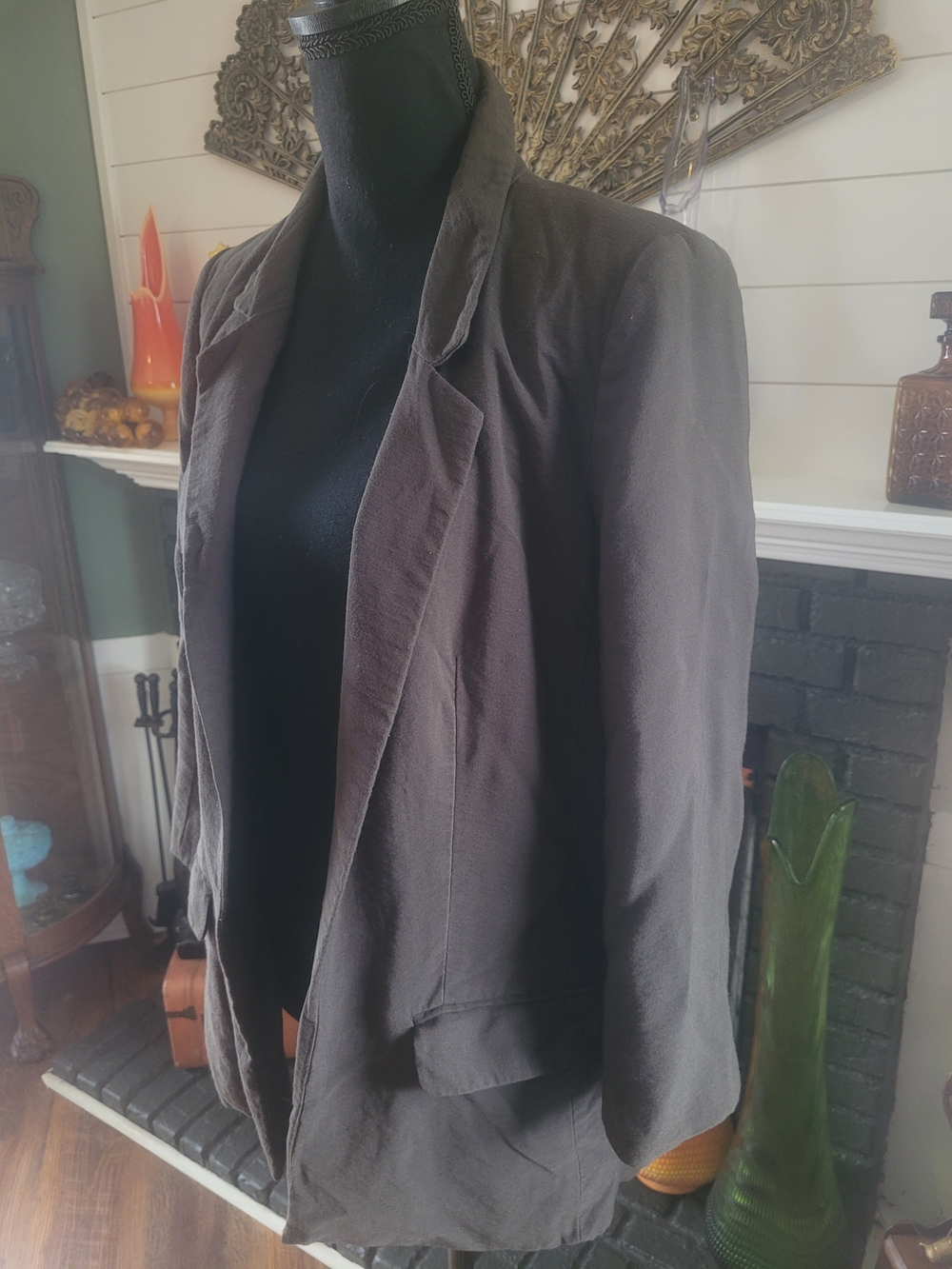 LOFT Olive Green Open Front Blazer - Picture 2 of 11